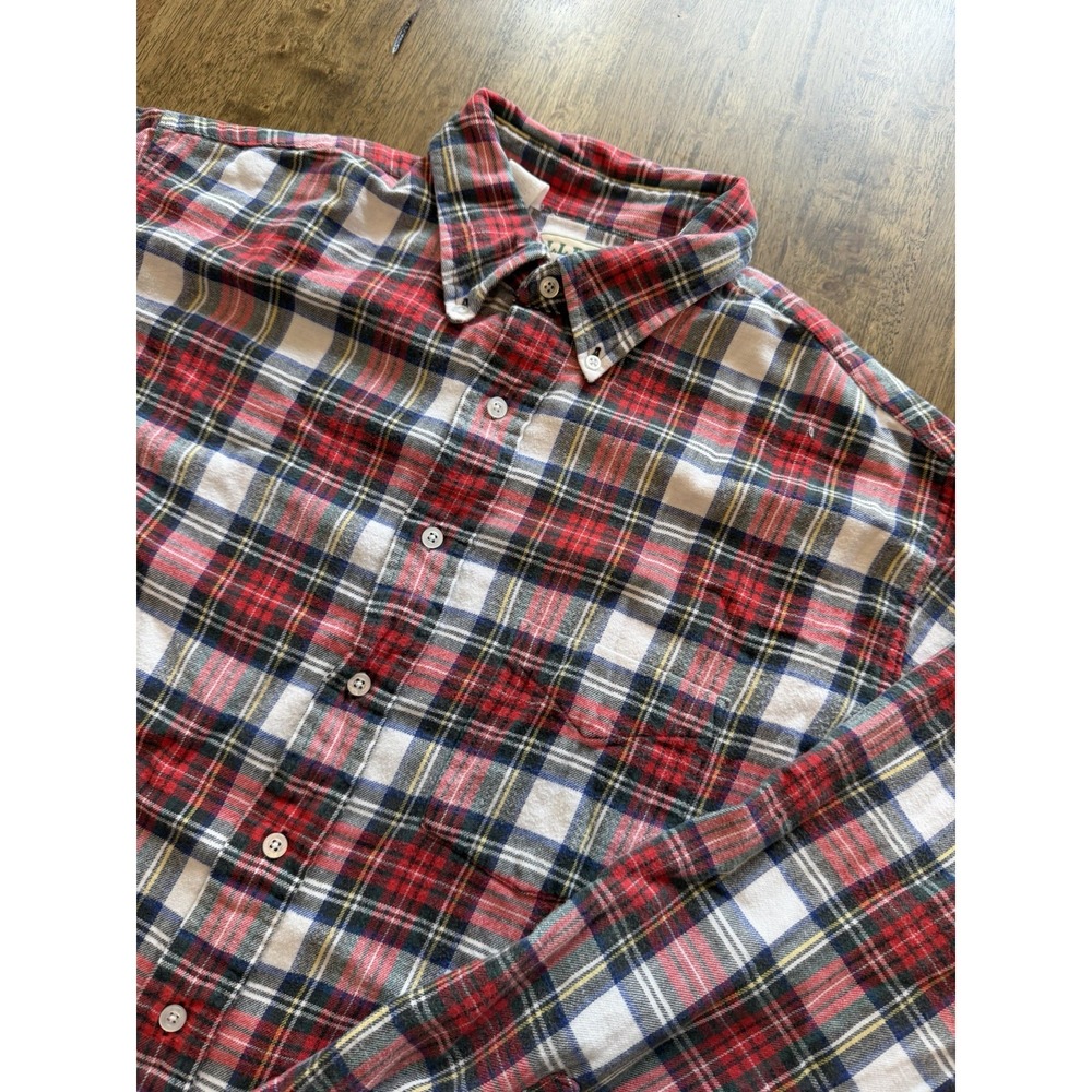 LL Bean Scotch Plaid Flannel Shirt Mens XL Tall Red White Tartan Button Down